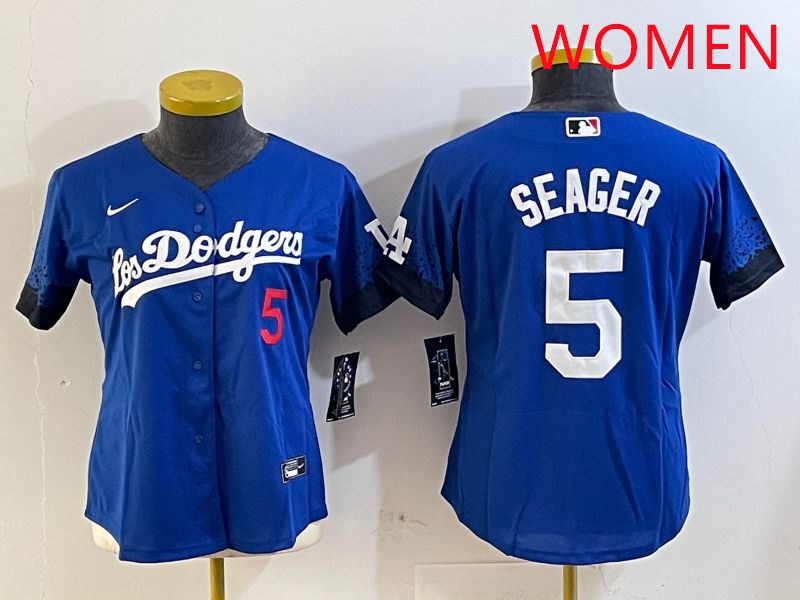Women Los Angeles Dodgers 5 Seager Blue City Edition 2025 Nike MLB Jersey style 1